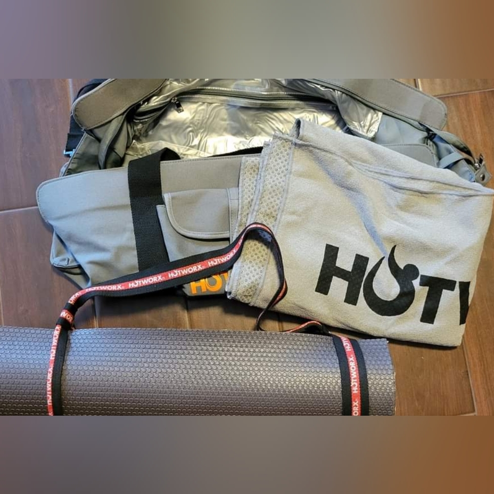 Hotworx yoga mat, towel, and bag